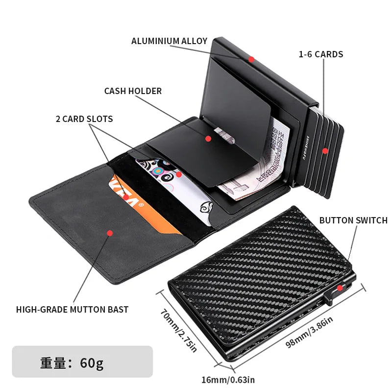 Minimalistischer Metall Leder Kartenhalter Pop-Up Brieftasche Unisex