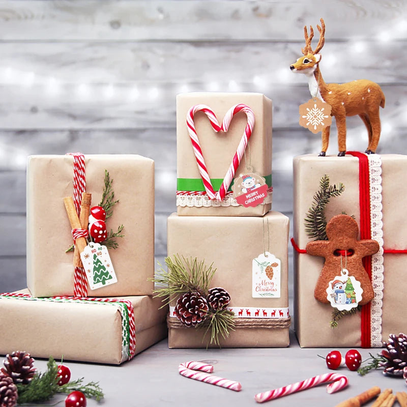 100-teiliges Frohe Weihnachten Kraftpapier Etiketten Set zum Aufhängen