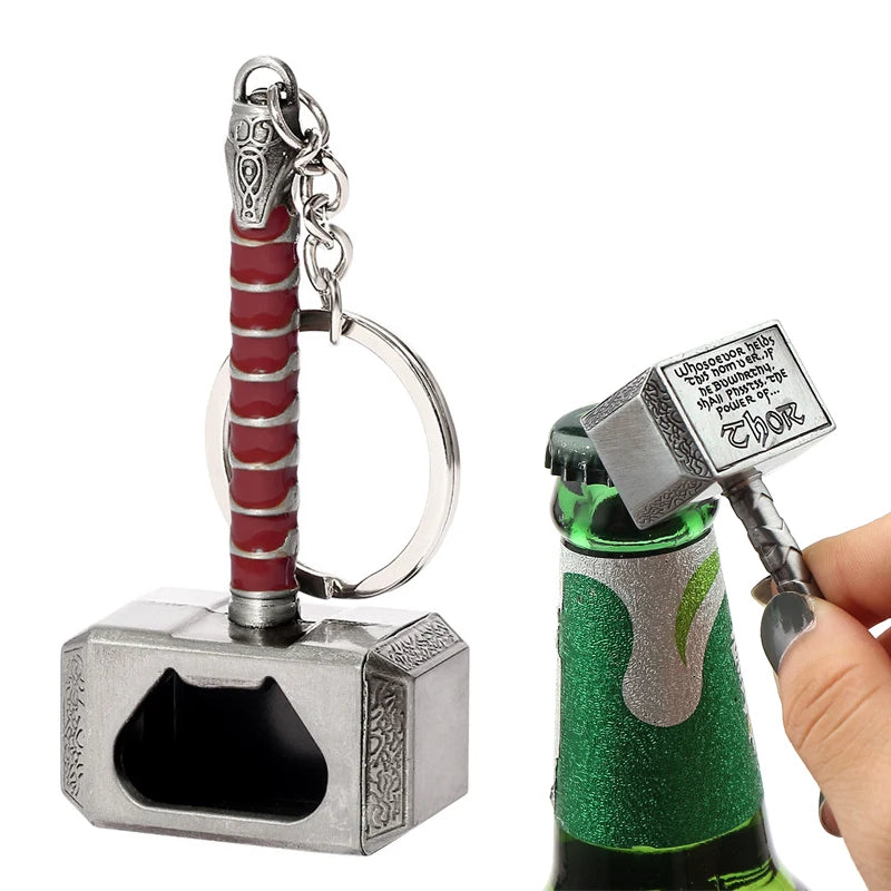 Robuster Thor Hammer Flaschenöffner Schlüsselanhänger in antik silberner Zink-Legierung