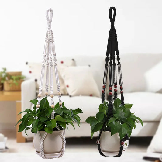 Makramee Pflanzenaufhänger Netz mit Blumentopfhalter für drinnen und draußen