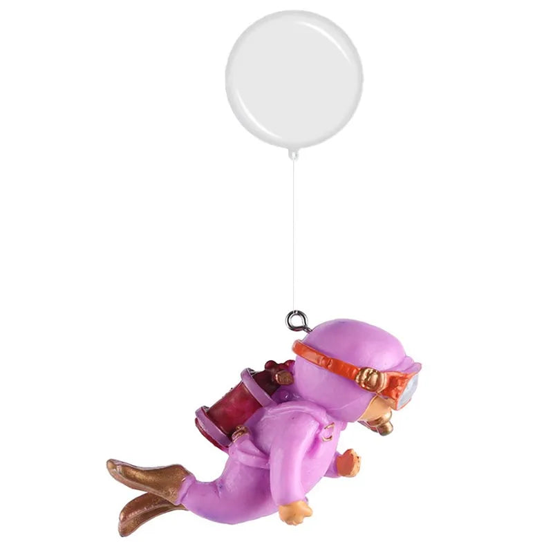 Aquarium Harz Deko Set: Mini Taucher mit Schwimmkugel & Leucht-Effekt