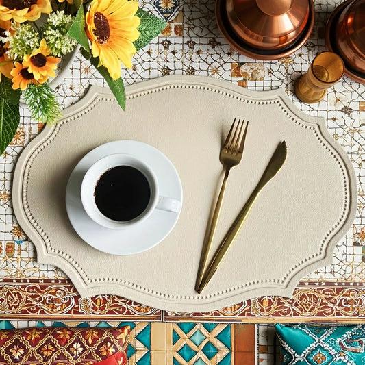 Geformte PU Kunstleder Tischsets Luxus Schwarz Creme Grau 1/4/6 Stk.