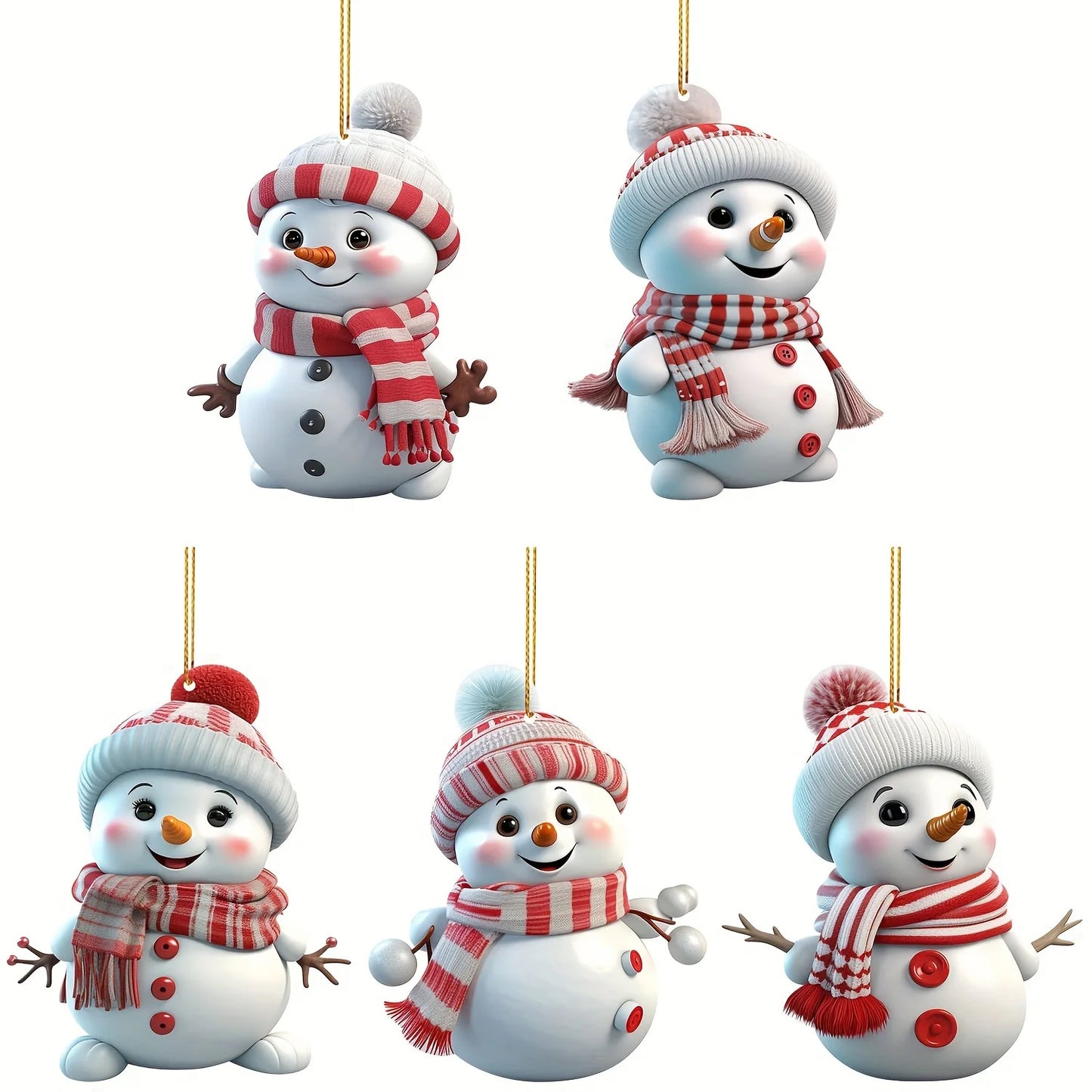 5er Set Acryl Schneemann Ornamente für Weihnachtsbaum und Feste