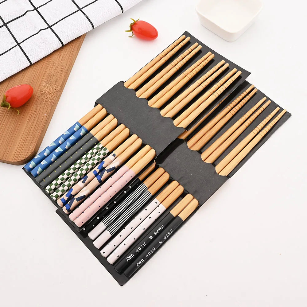 Japanische Bambus Essstaebchen 5 Paar rutschfest und wiederverwendbar