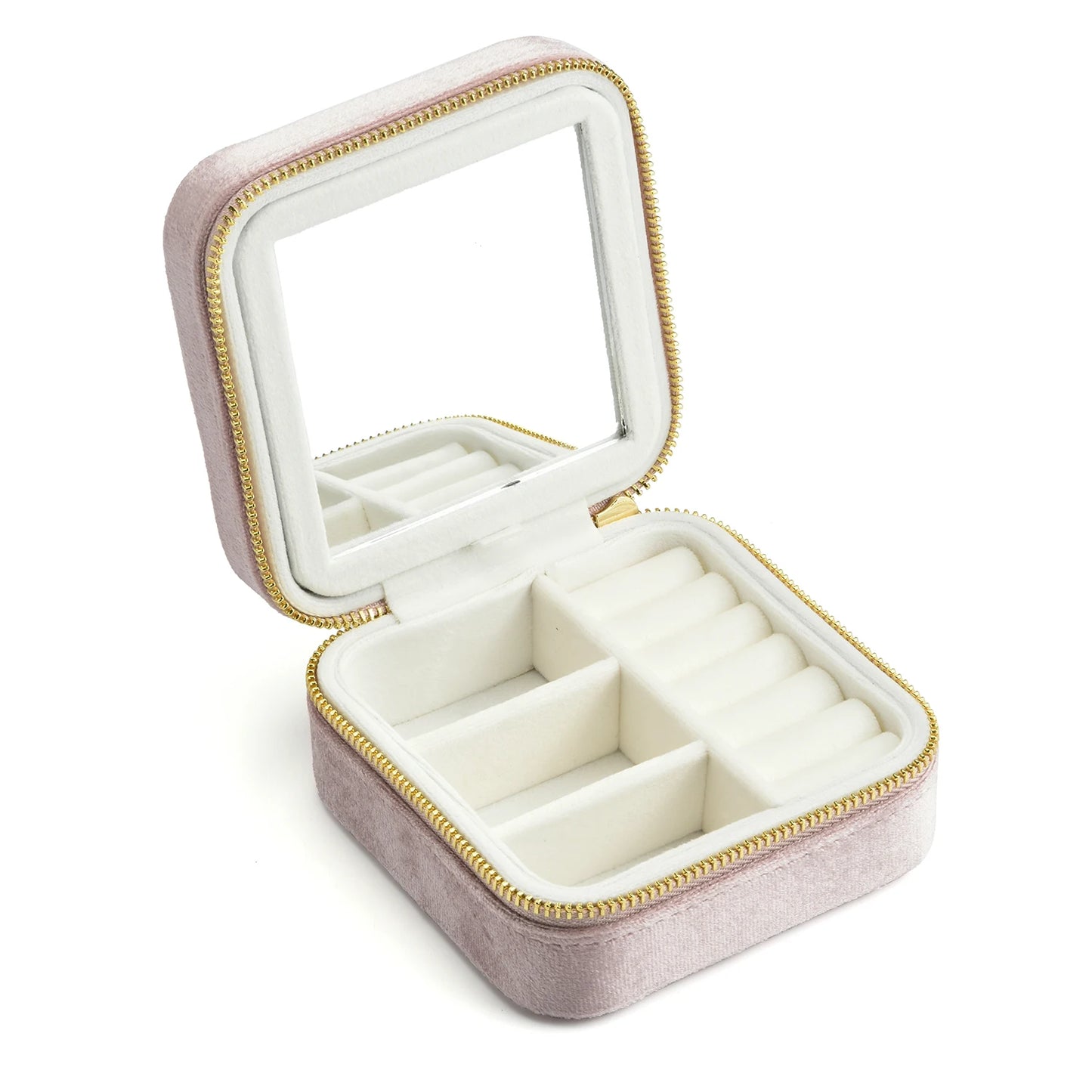 TAIMY Vintage Samt Reise-Schmuckbox Grün mit Spiegel Organizer