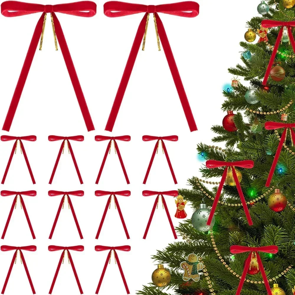 12er Set Samt Weihnachtsschleifen für Festdekoration
