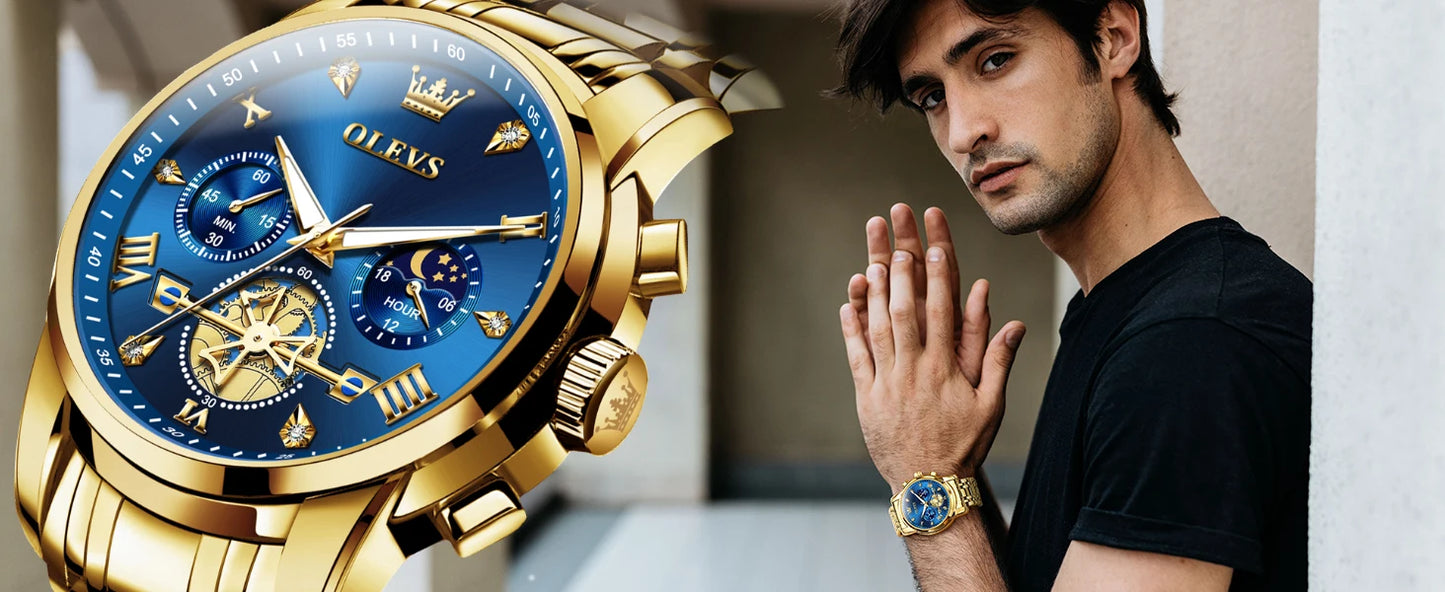 Klassische Herrenuhr mit Mondphase und Wasserdichtigkeit 3BAR