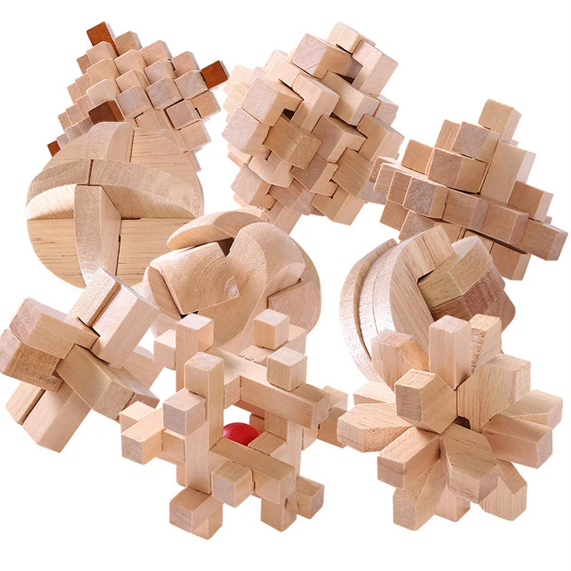 Klassisches 3-teiliges Holzpuzzle für Gehirnjogging