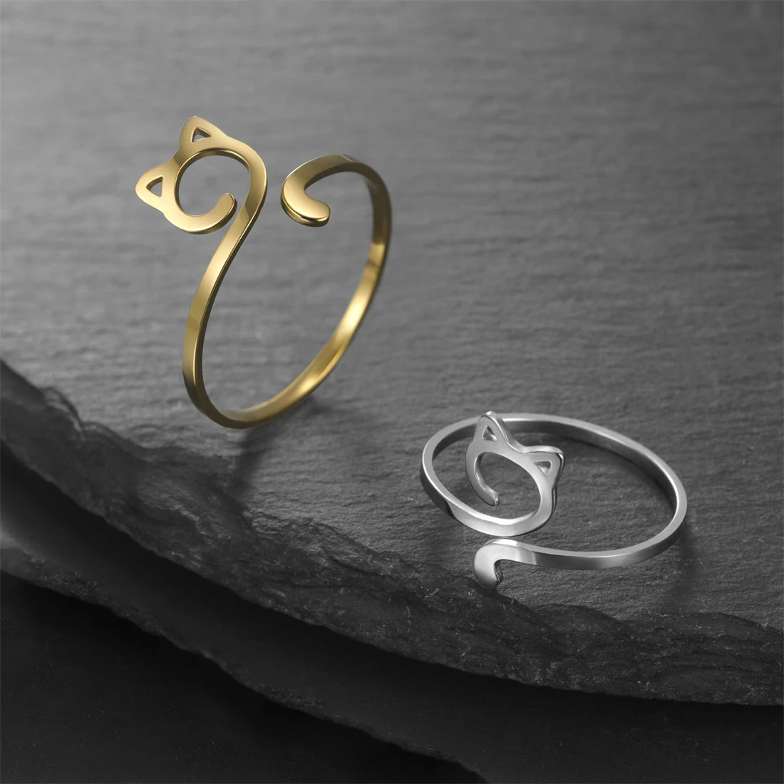 Minimalistischer Edelstahl Katzenring Damen und Mädchen verstellbar
