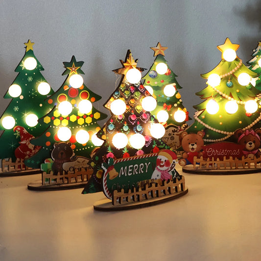 Weihnachtsbaum-Tischdekoration mit Lichtern, kreative DIY-Holzdeko