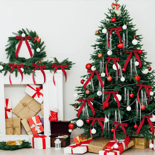 12er Vintage Samt Schleifen Set für Weihnachtsbaum und Geschenke