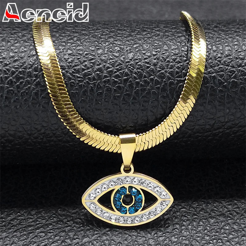 Eleganter Kristall Choker mit Evil Eye Design aus Edelstahl