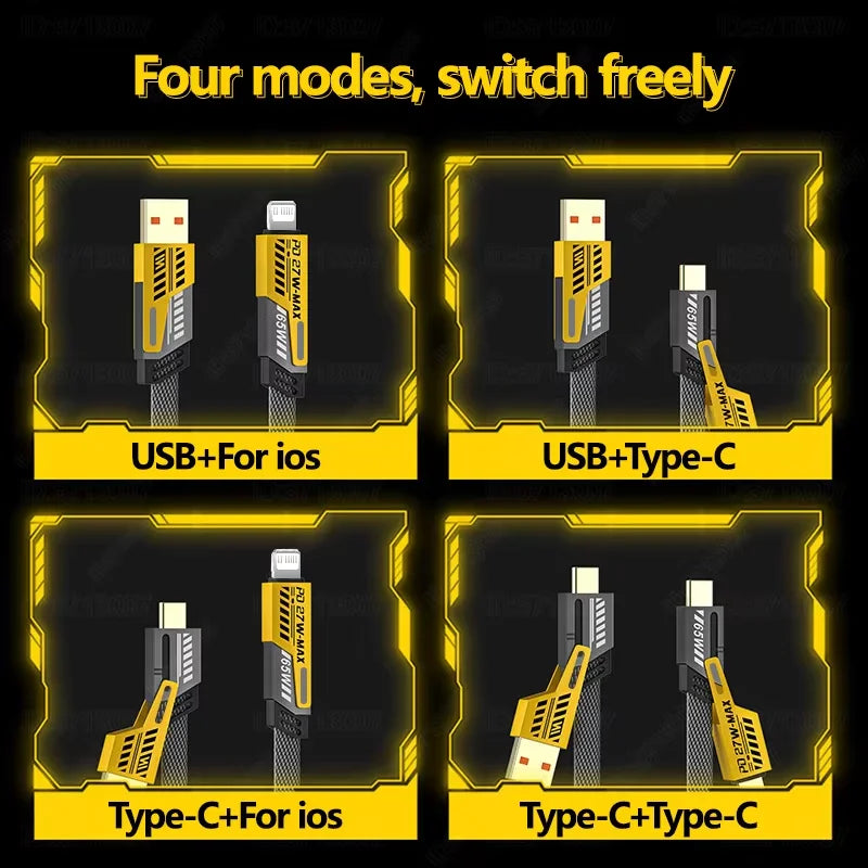 65W USB C - Lightning Datenkabel 4-in-1 Ausziehbar 6A Schnellladekabel