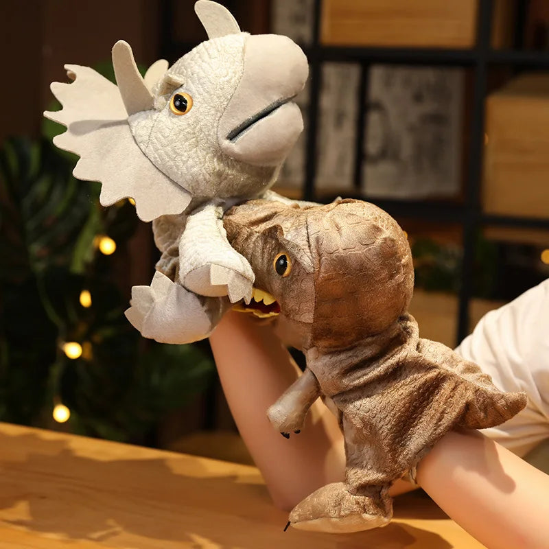 Plüsch Handpuppe Dinosaurier Triceratops und Tyrannosaurus für Kinder