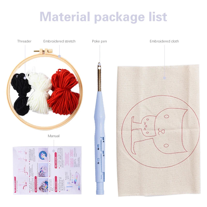 Einfaches Punch Nadel Stickerei Starter Kit mit Tiermotiven