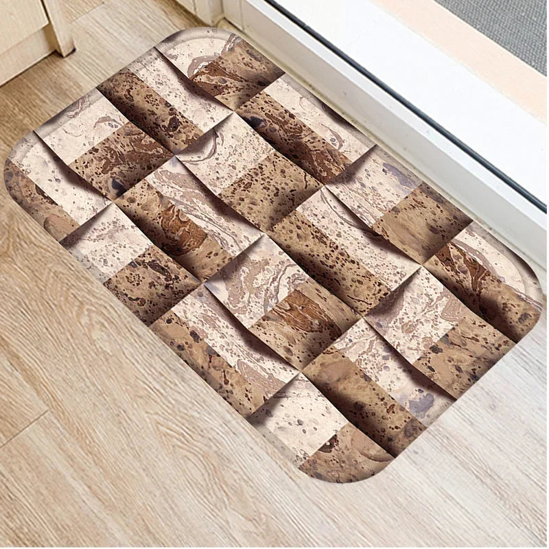 Rutschfeste 40x60 cm Fußmatte mit Holz-Stein Muster aus weichem Korallen-Samt