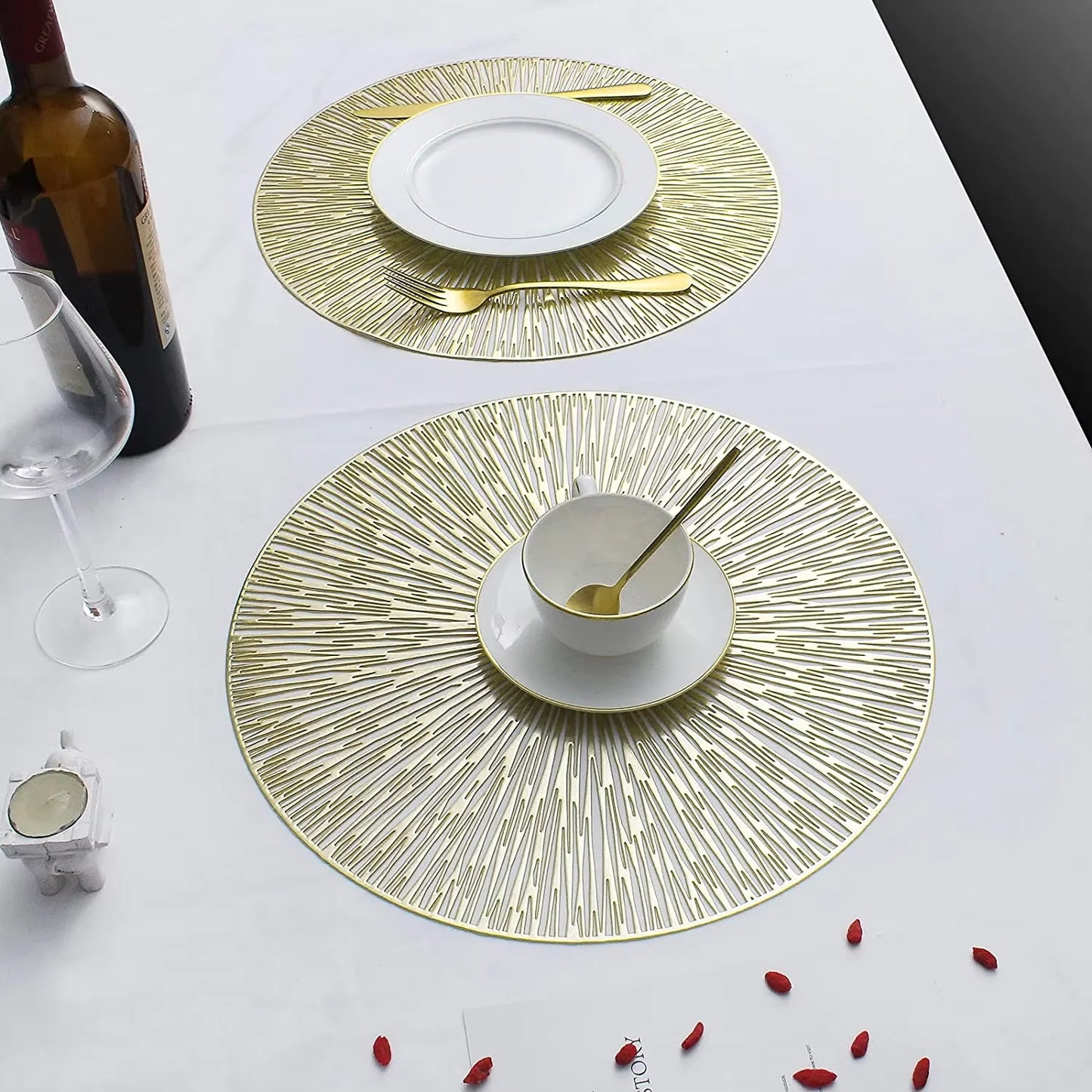 6er Set Runde Goldene Tischsets aus Kunststoff Rutschfest Abwischbar