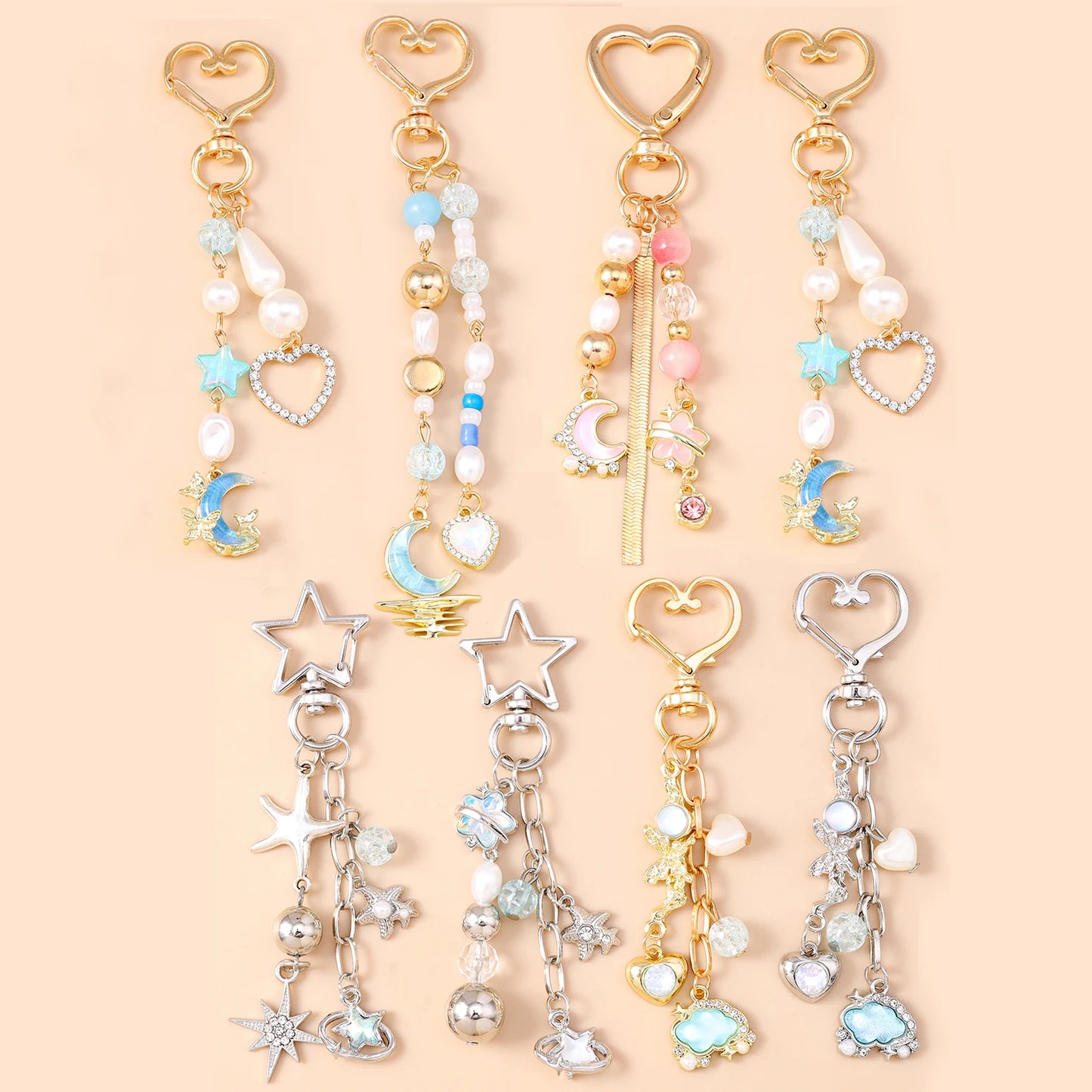 Herz Wolke Stern Mond Kristall Schlüsselanhänger für Frauen Mädchen