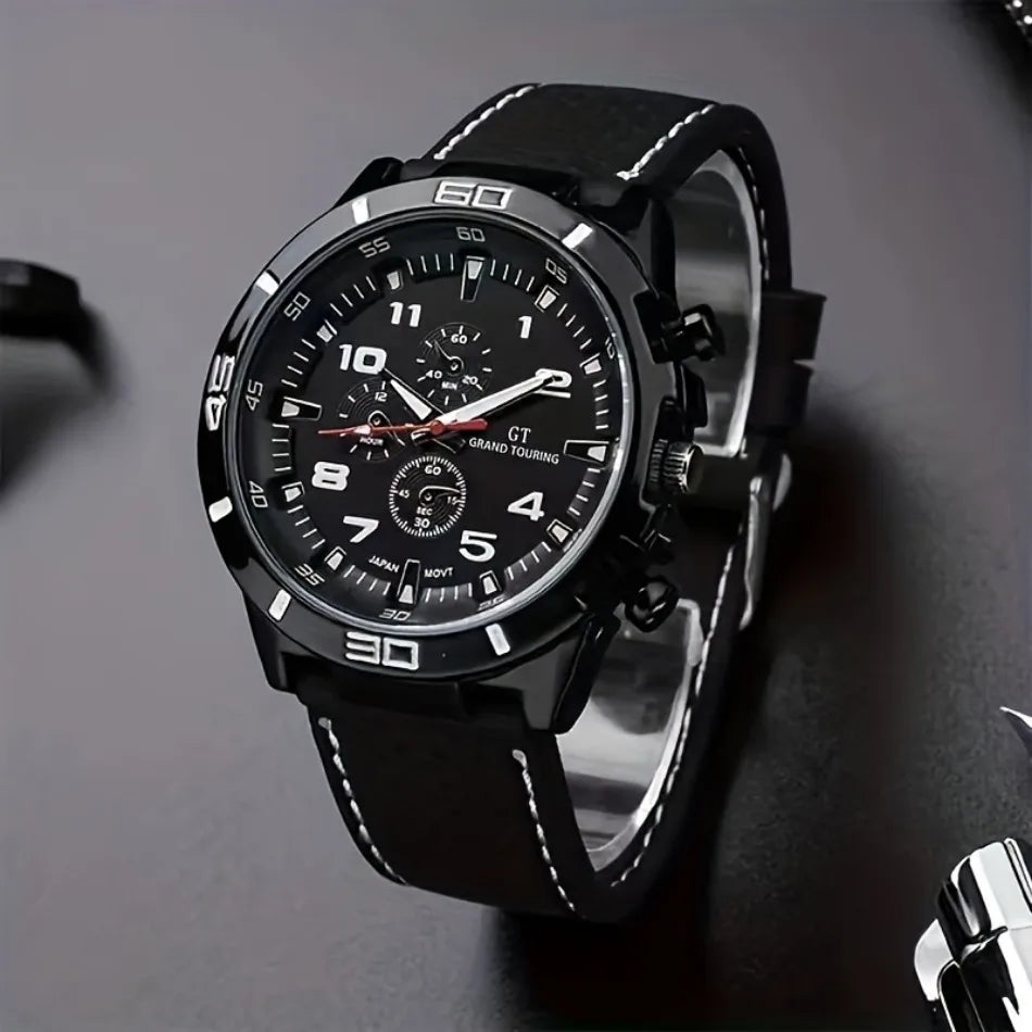 3 teiliges Herren Quarz Armbanduhr Set mit Silikonband