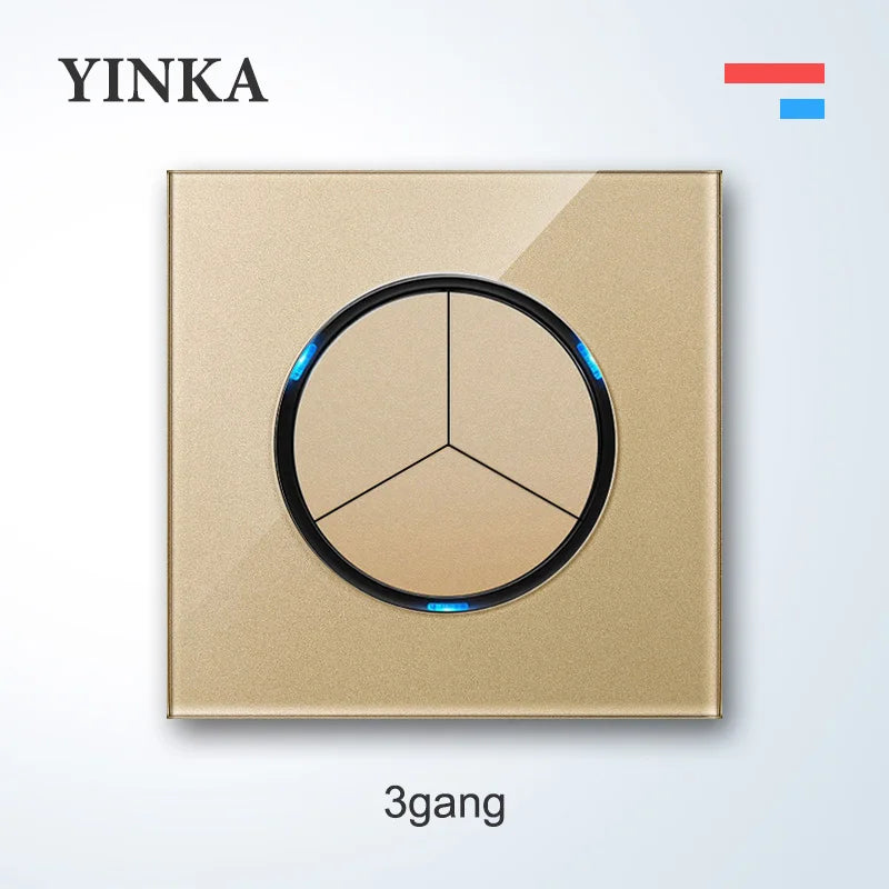 YINKA Lichtschalter mit goldener Glasscheibe für Zuhause EU Standard