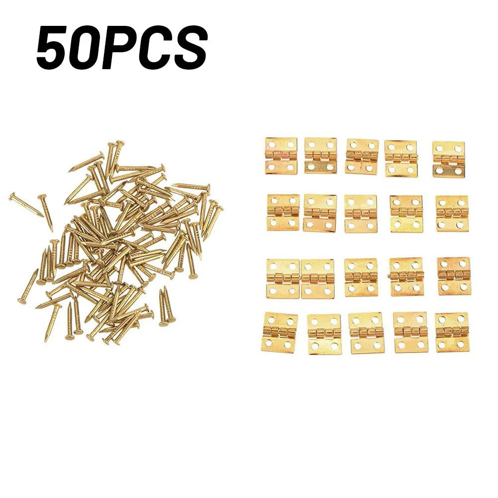50 Mini Messing Scharniere 8x10mm für Schmuck- und Bastelboxen
