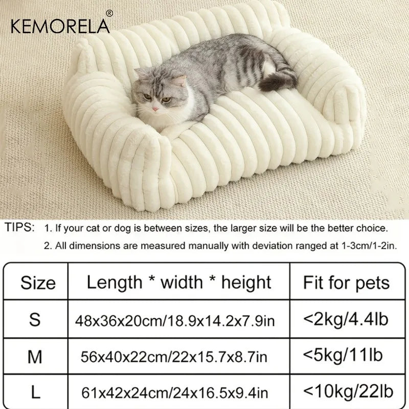 KEMORELA 1 gestreiftes Katzenschlafsofa aus weichem Polyester, atmungsaktiv für alle Jahreszeiten, geeignet zum Schlafen kleiner bis mittlerer Katzen-Yabubest - Home & More