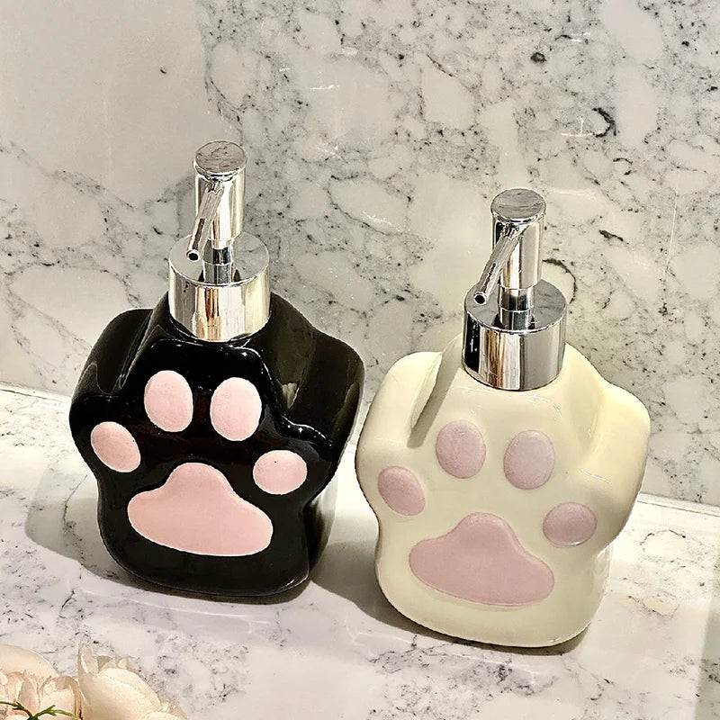 Keramikseifenspender mit Katzenpfoten Motiv für Dusche und Bad
