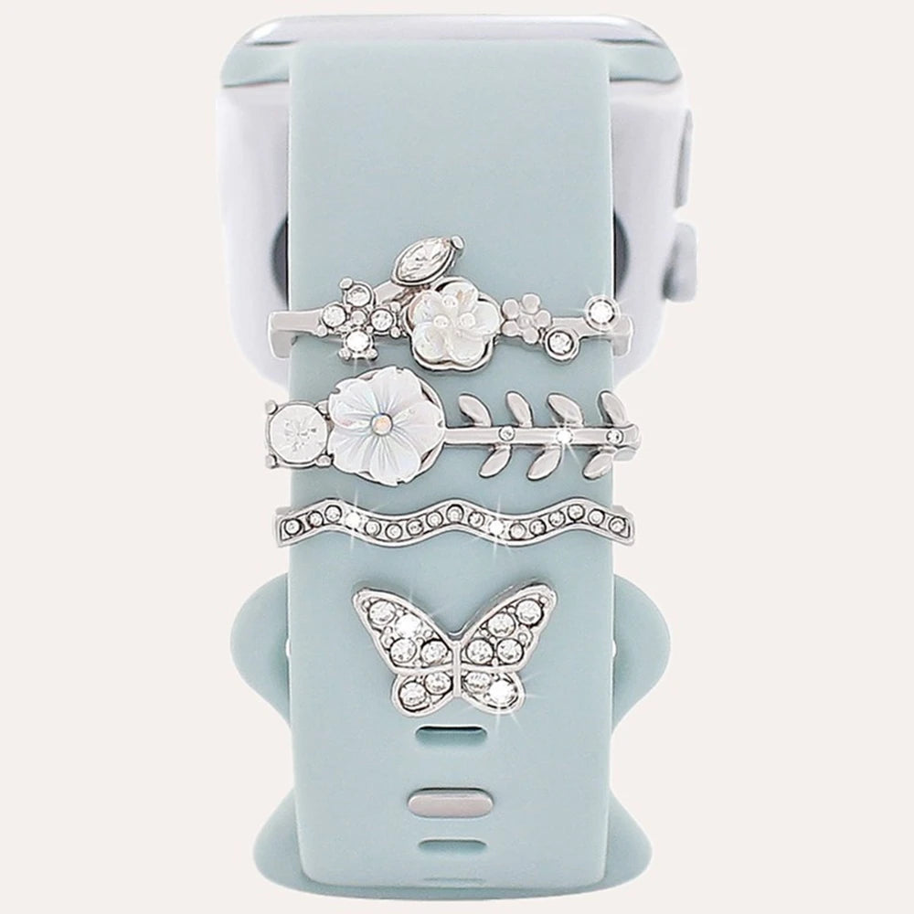 4 Stück Schmetterlings-Blumen-Armband-Ringschlaufen, Nägel, Nieten, niedliche Strass-Uhrenarmband-Charms, Dekorationen für Iwatch-Armband-Yabubest - Home & More