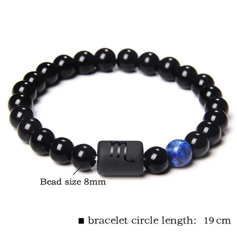 Sternzeichen Armband aus schwarzem Onyx Stein Elastisch für Damen Herren