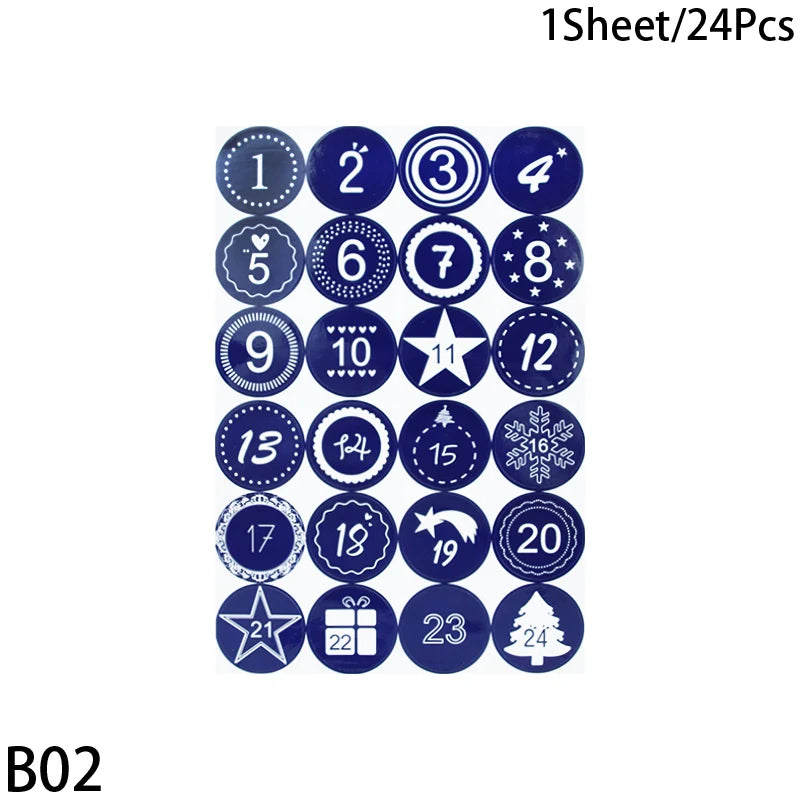 Weihnachts-Adventskalender Aufkleber 1/3/5 Blatt für Geschenkverpackung