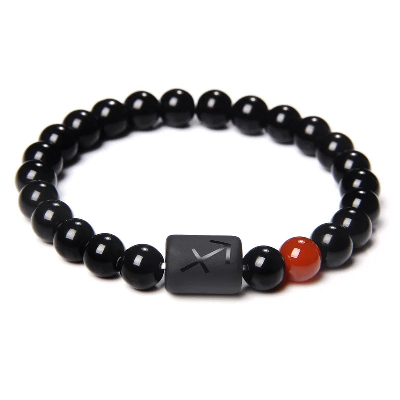 Sternzeichen Armband aus schwarzem Onyx Stein Elastisch für Damen Herren