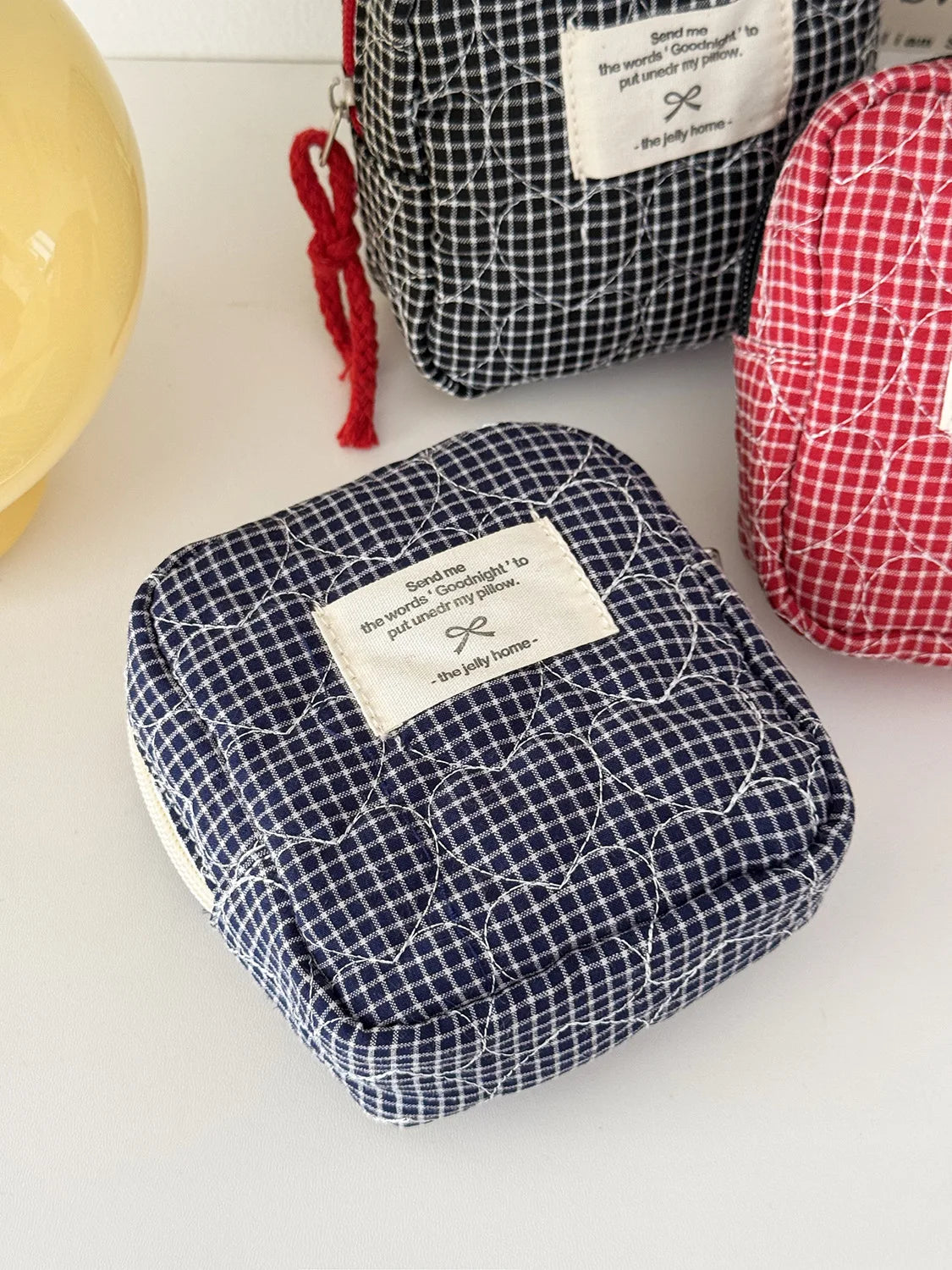 Gesteppte herzförmige karierte Damen Kosmetiktasche große Kapazität