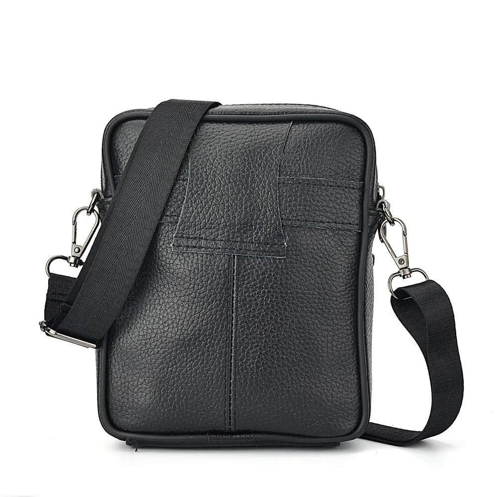 Retro Herren-Ledertasche mit 4 Reißverschlusstaschen - verstellbarem Gurt