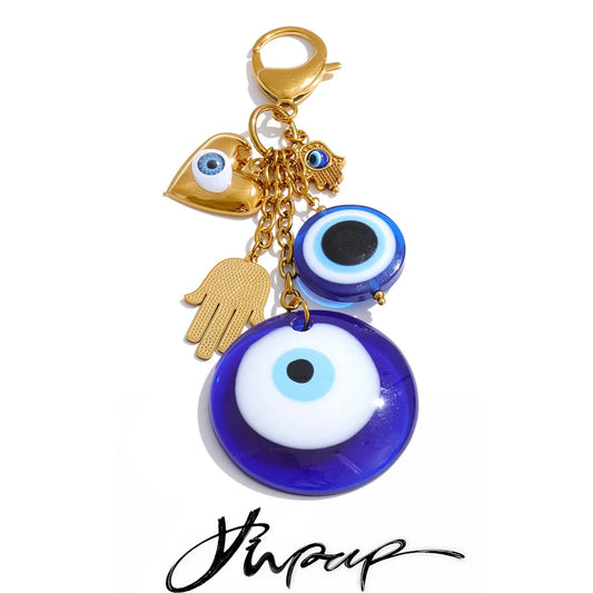 Stilvoller blauer Harz Schlüsselanhänger mit vergoldetem Edelstahl und Palmenkette-Yabubest - Home & More