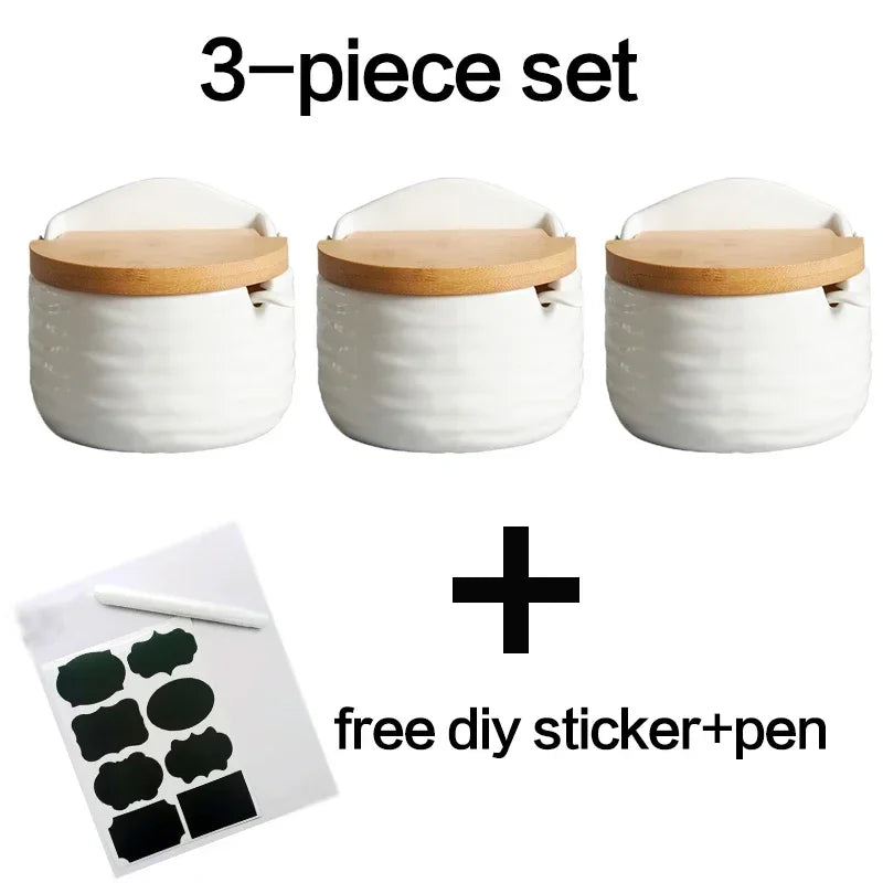 Keramik Gewürzregal mit Bambus Tablett und Holzdeckel Vorratsbehälter Set