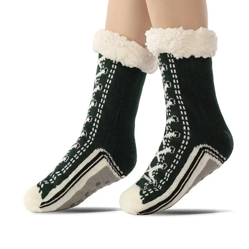 2er Set flauschige Damen Thermo-Socken rutschfest warm Plüsch Weihnachten