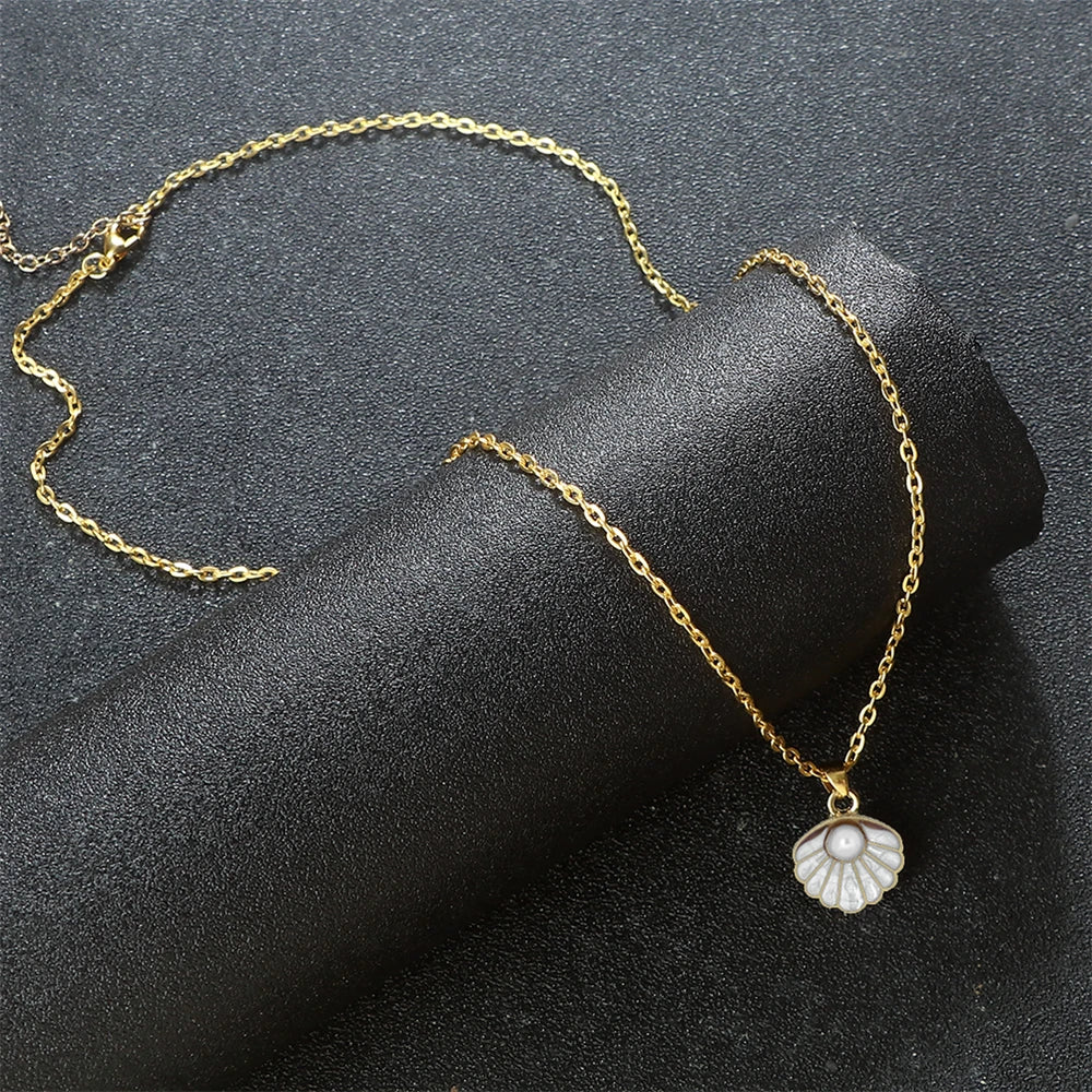 Modische verstellbare Muschel Perlen Anhänger Halskette Unisex