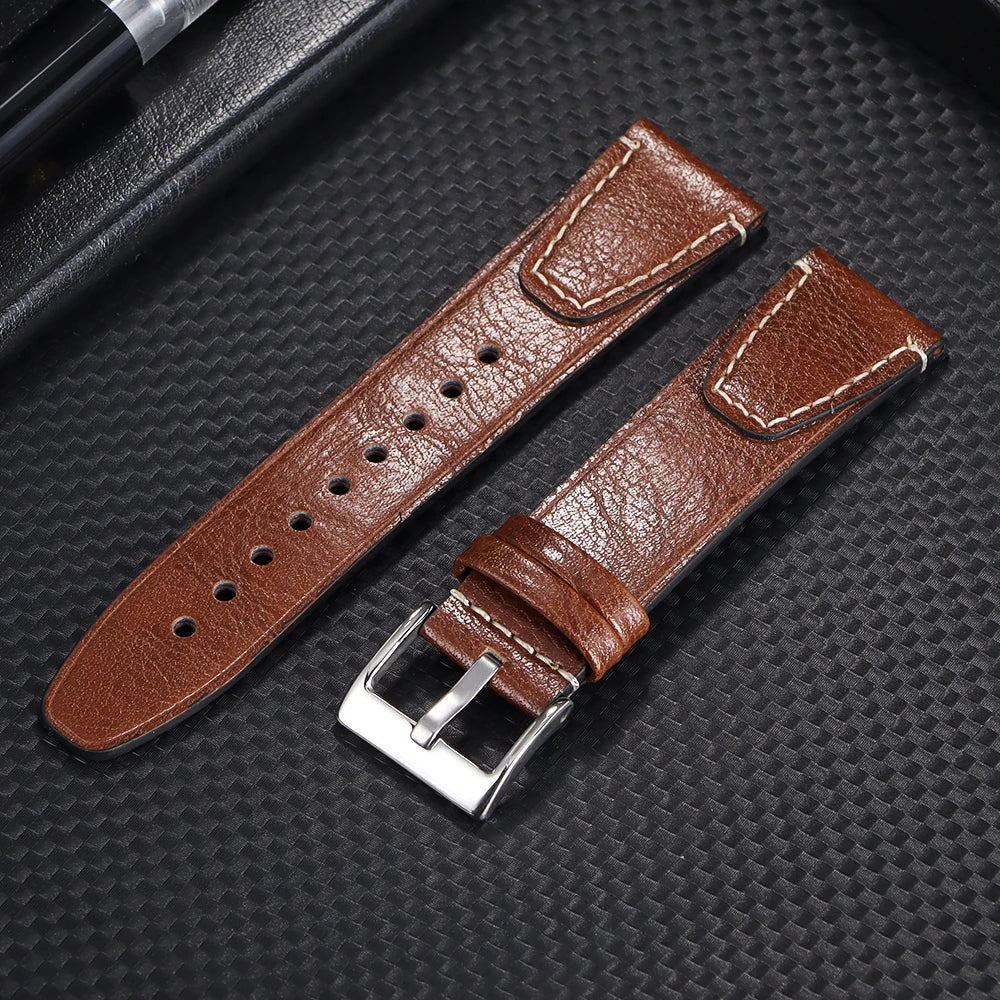 Vintage Ölwachs Leder Uhrenarmband 20mm 22mm mit Pin Schnalle Unisex