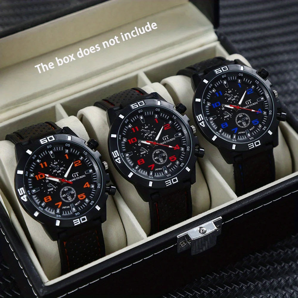 3 teiliges Herren Quarz Armbanduhr Set mit Silikonband