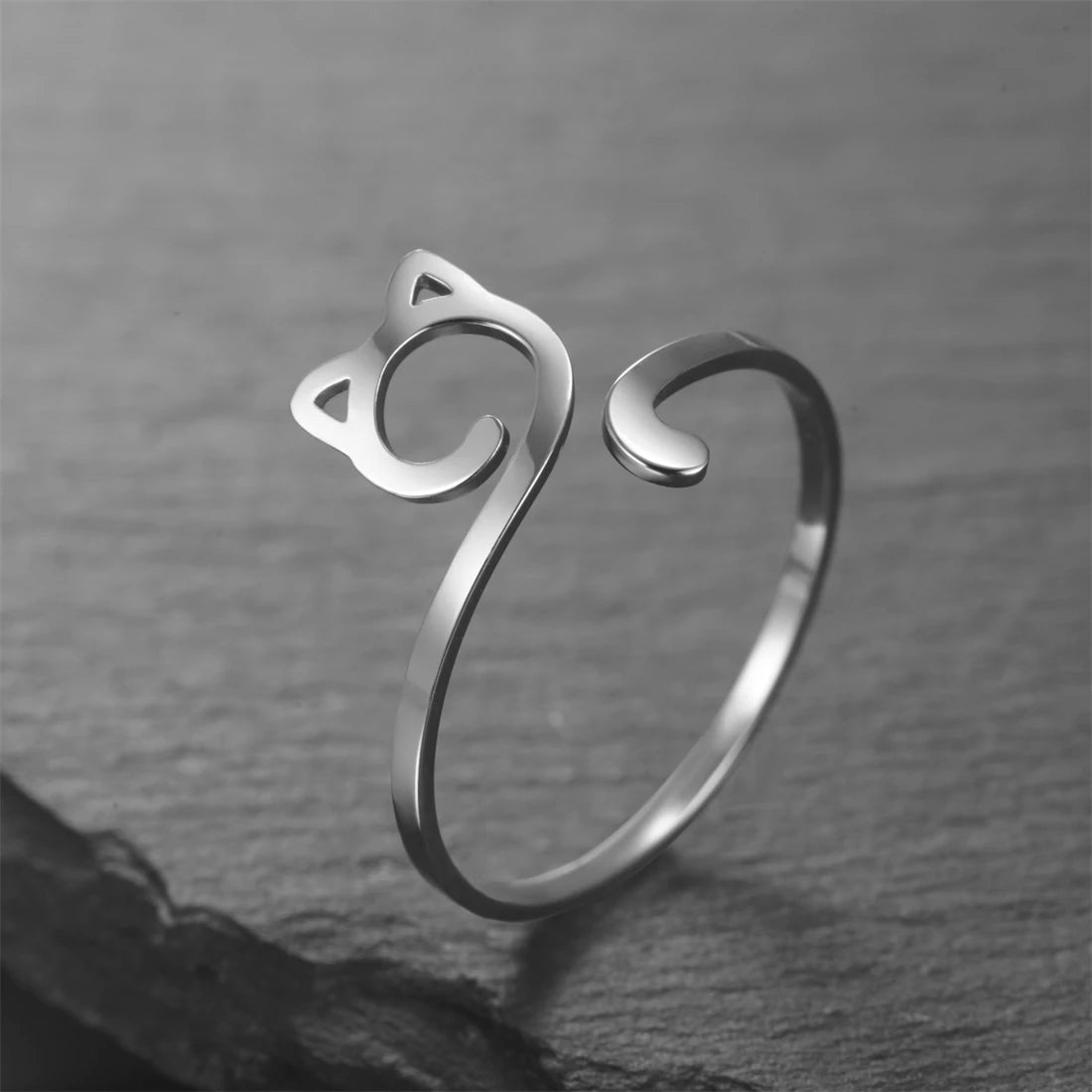 Minimalistischer Edelstahl Katzenring Damen und Mädchen verstellbar