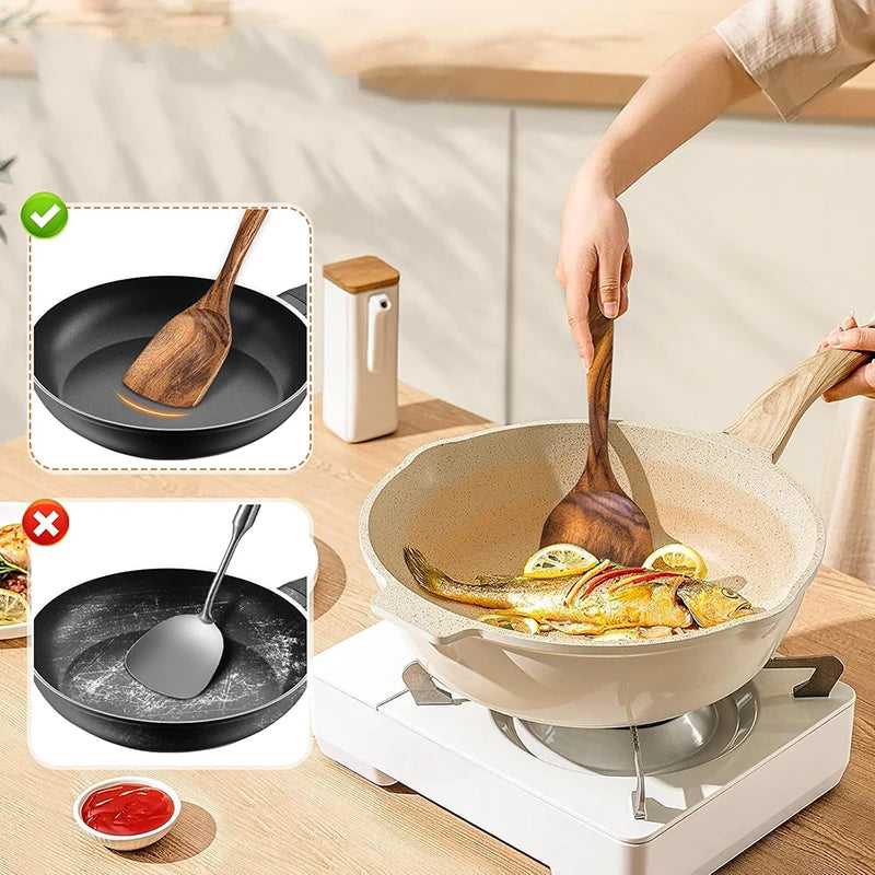 2-teiliges Akazienholz Spatelset mit ergonomischem Griff, langlebig - hitzebeständig