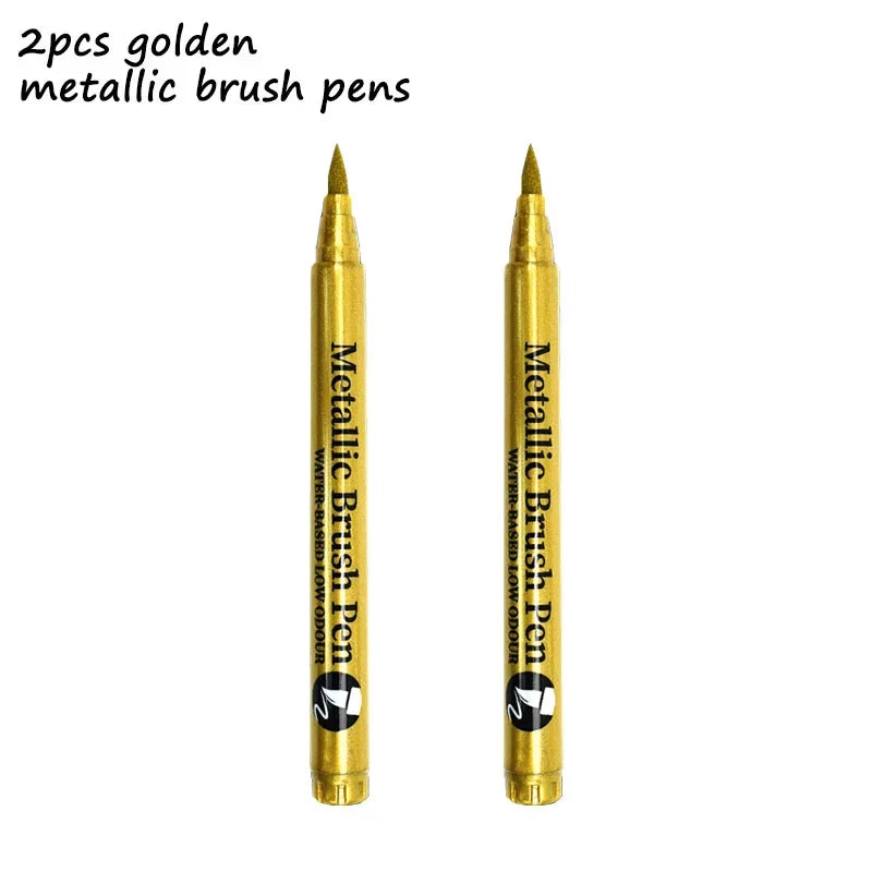 2er-Set Metall-Marker in Gold - Silber mit Spitze und Bürste, schnell trocknend