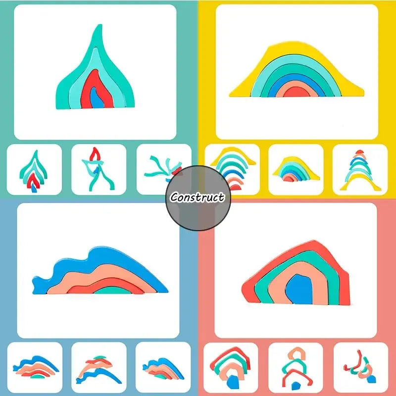 Kinder Holzblöcke Set - Regenbogen Farben - Fördert Kreativität und Motorik