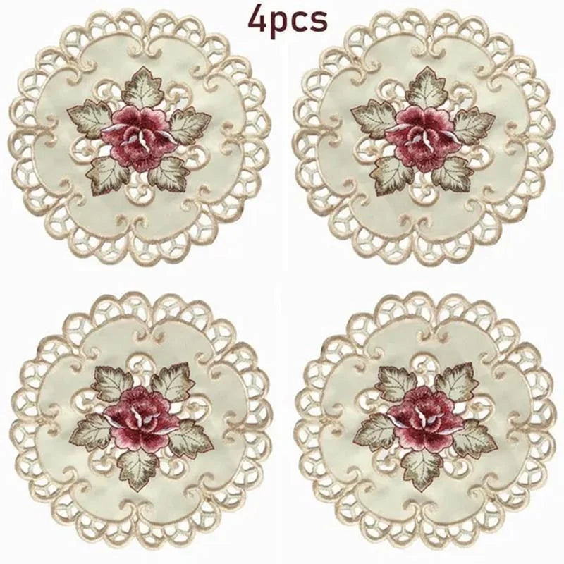 4x Runde bestickte Blumen Tischsets für Esstisch – Perfekt für Party und Hochzeit