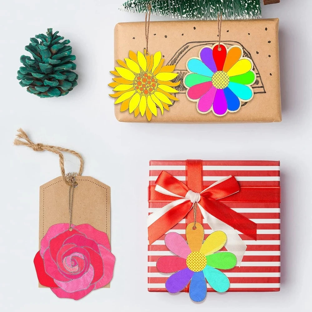 10 Holzanhänger Frühlingsblumen Rose Sonnenblume Dekoration DIY