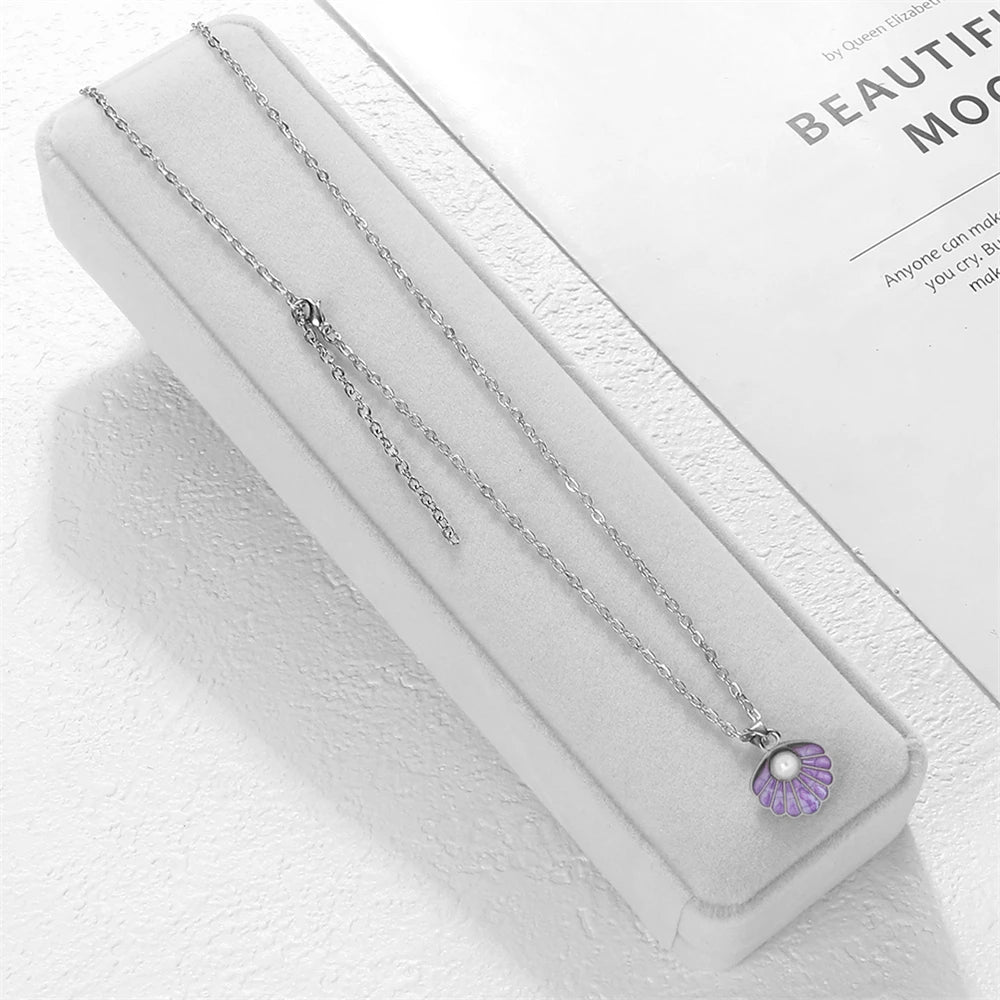 Boho Muschel Perlenanhänger Halskette mit verstellbarer O Kette