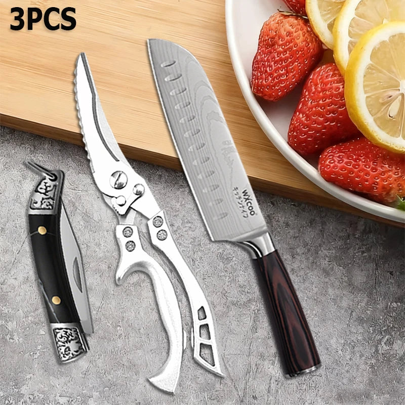 Edelstahl Santoku Küchenmesser Set mit Fischschere und scharfer Klinge