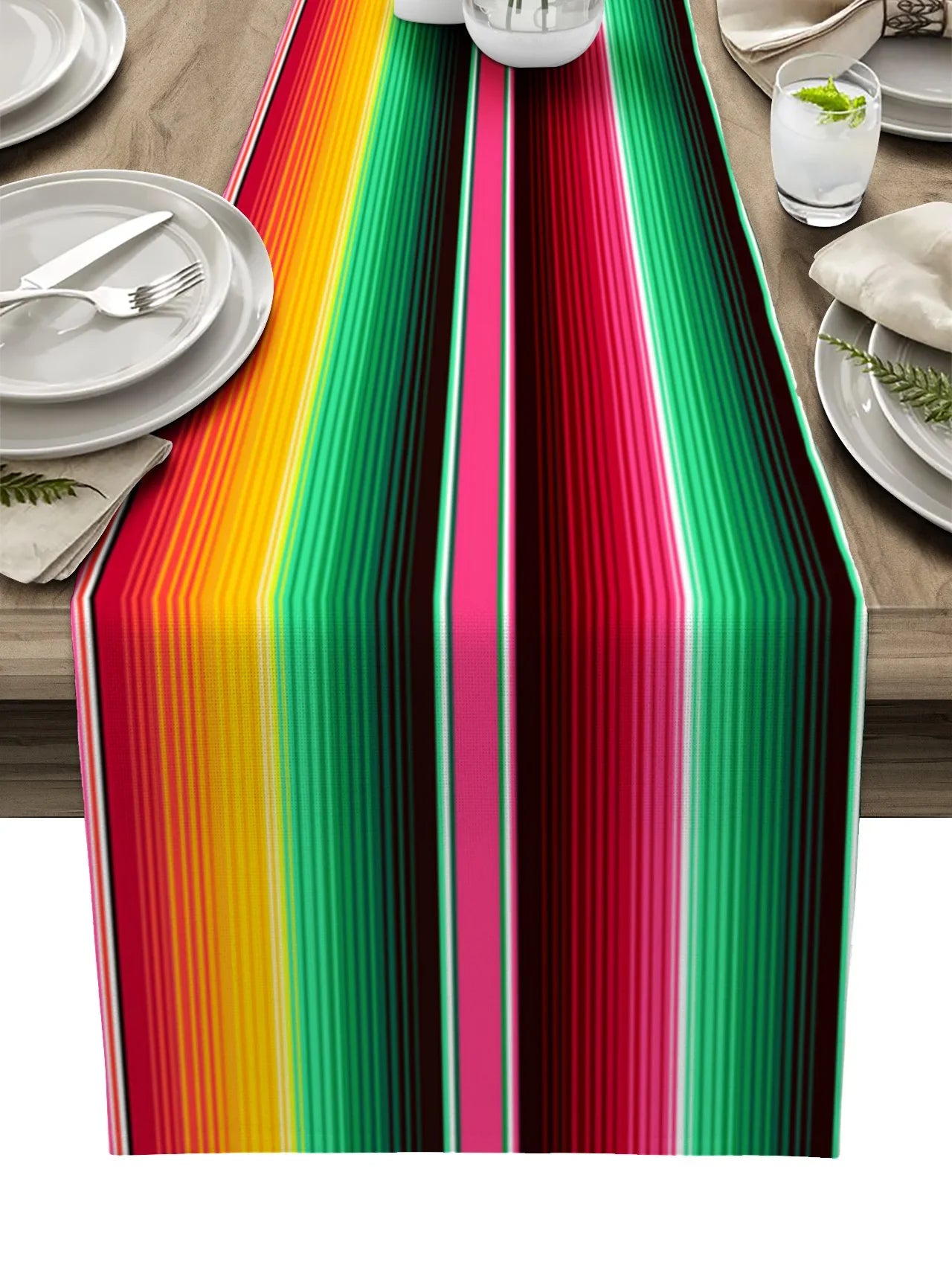 Mexikanischer Serape Tischläufer Leinen bunt gestreift für Fiesta Dekor