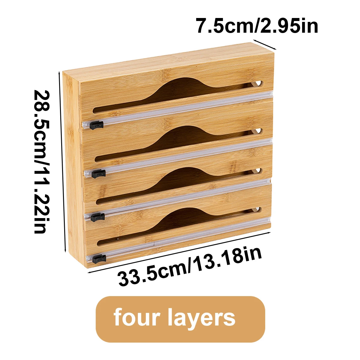 Bambus Küchenwickelspender mit Folie und Schneidebox zur Aufbewahrung