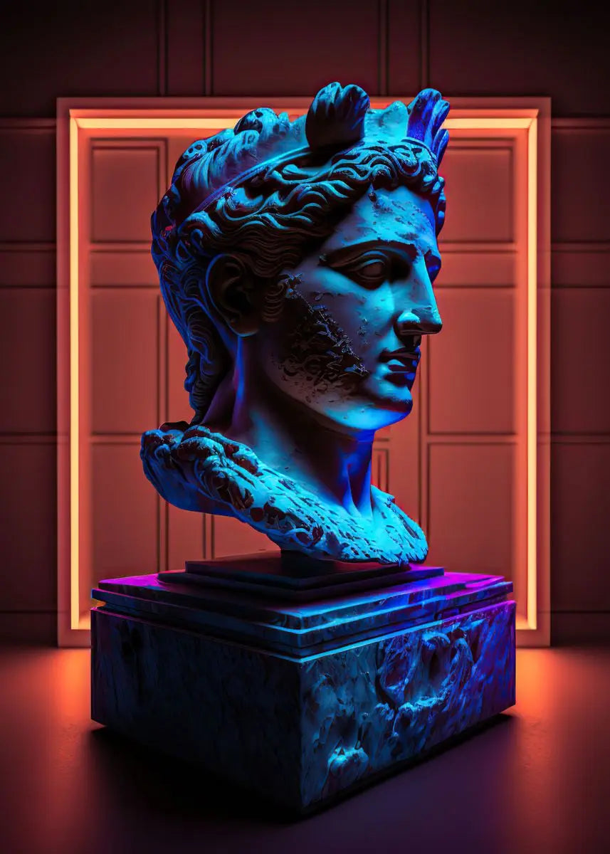 Bunte abstrakte Leinwanddrucke mit antiker griechischer David-Skulptur